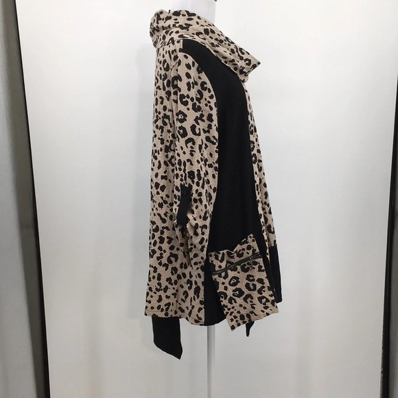 Ali Miles Cream Black Leopard Print Tunic Top Womens Large‎ Cowl Neck - Picture 3 of 10